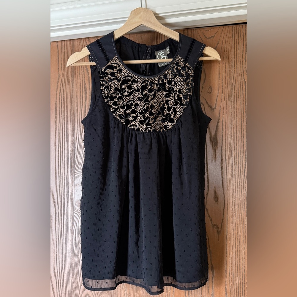 Anthropologie One September Black Sleeveless Blouse, Size XS